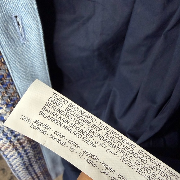 Zara Light Blue and Navy Plaid Tweed Cardigan Jacket size large - Picture 9 of 13